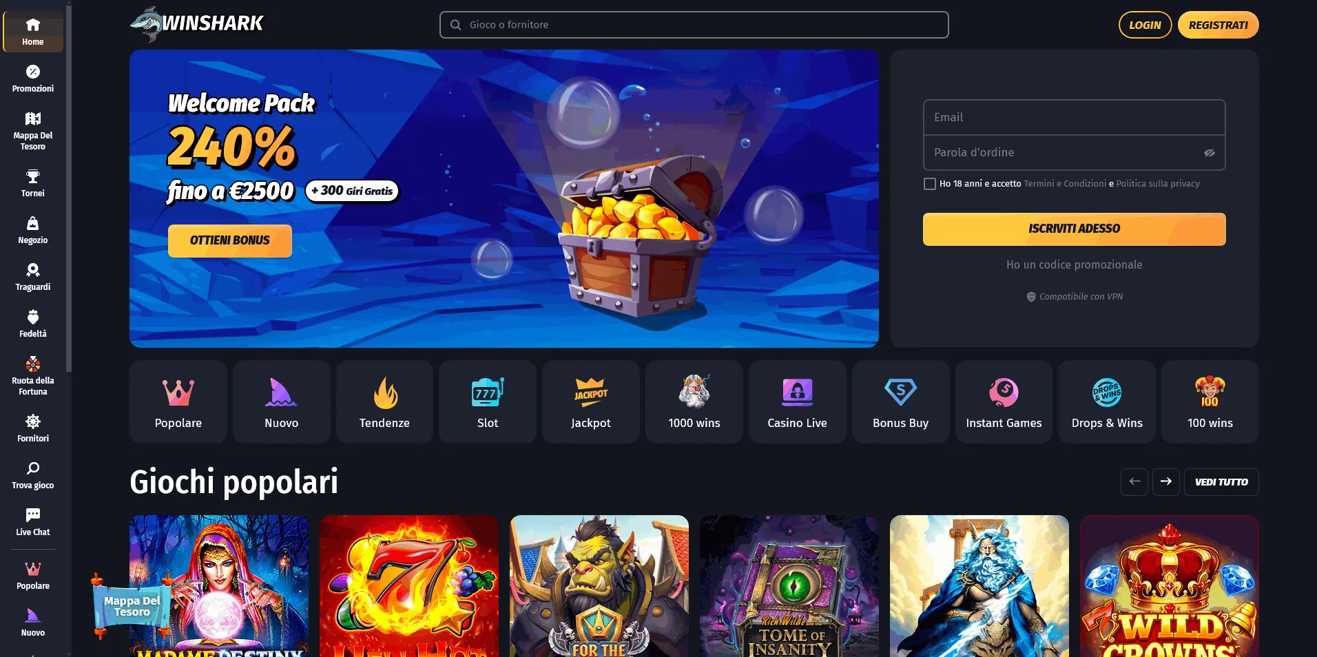 Bonus di benvenuto del casinò online Winshark Pagina iniziale del casinò Winshark